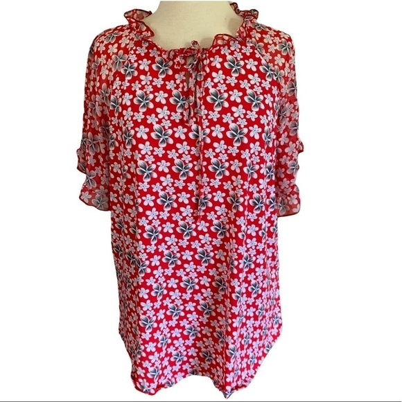 NY Collection Tops - NY COLLECTION 1X Plus Size Floral Red relaxed fit women's Blouse top shirt